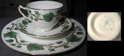 Crown Staffordshire
Green Vine Cup, Plate, and Saucer Set